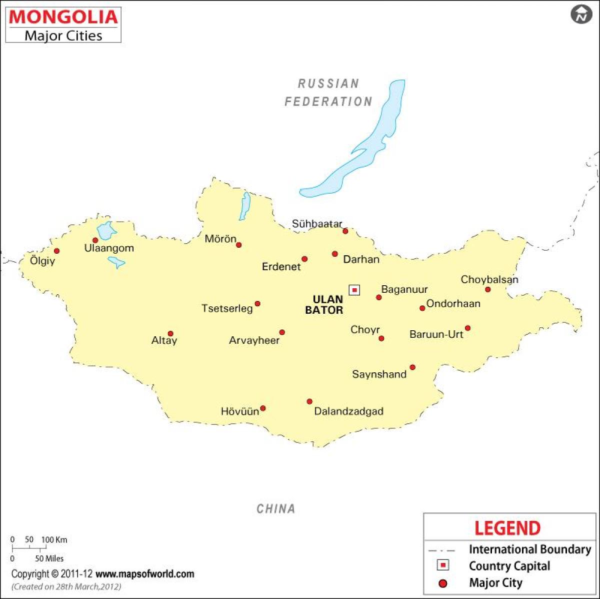 Mongolia kart med byer