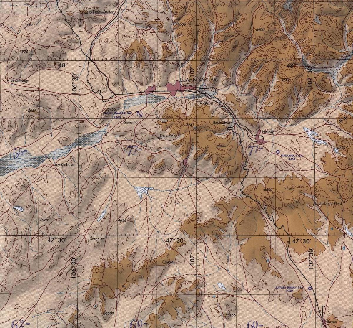 kart over Mongolia topografiske