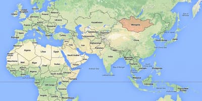 Verdenskart som viser Mongolia